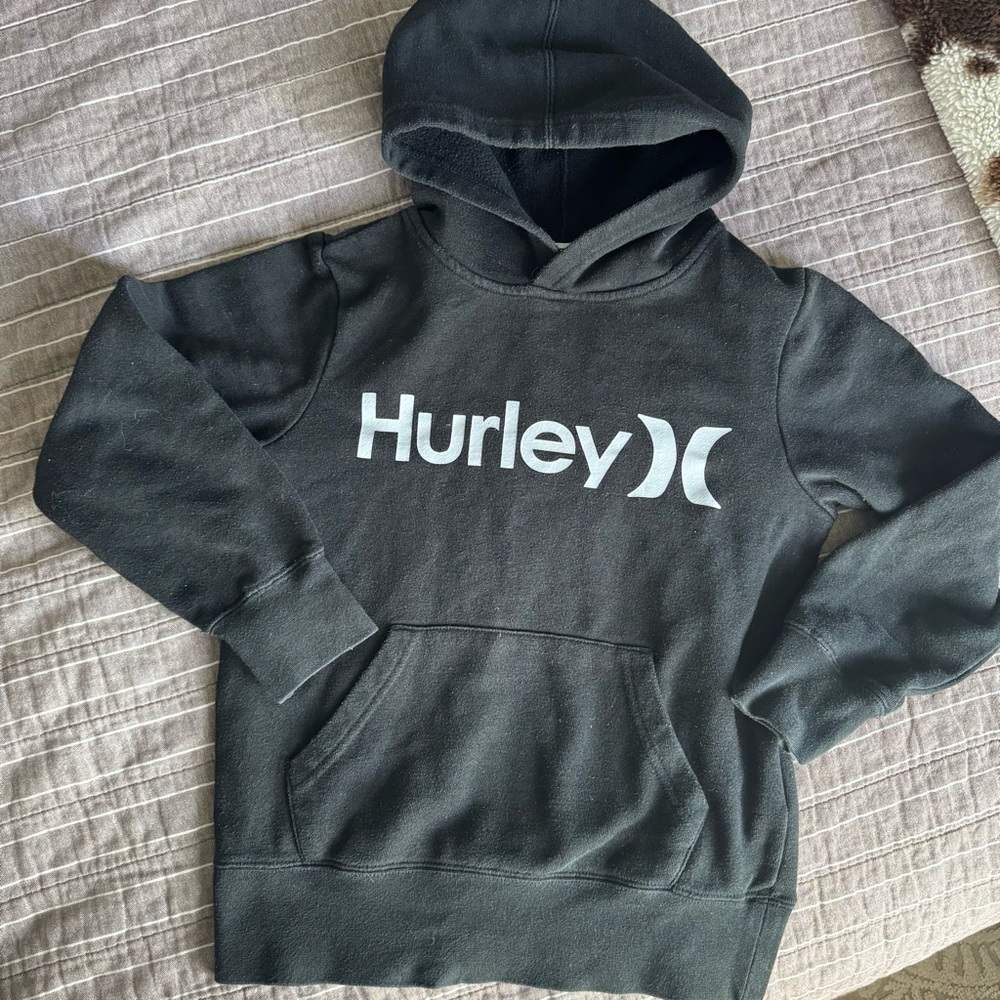 Hurley Hoodie Kids Size S Black Pullover Fleece Logo Long Sleeve Casual